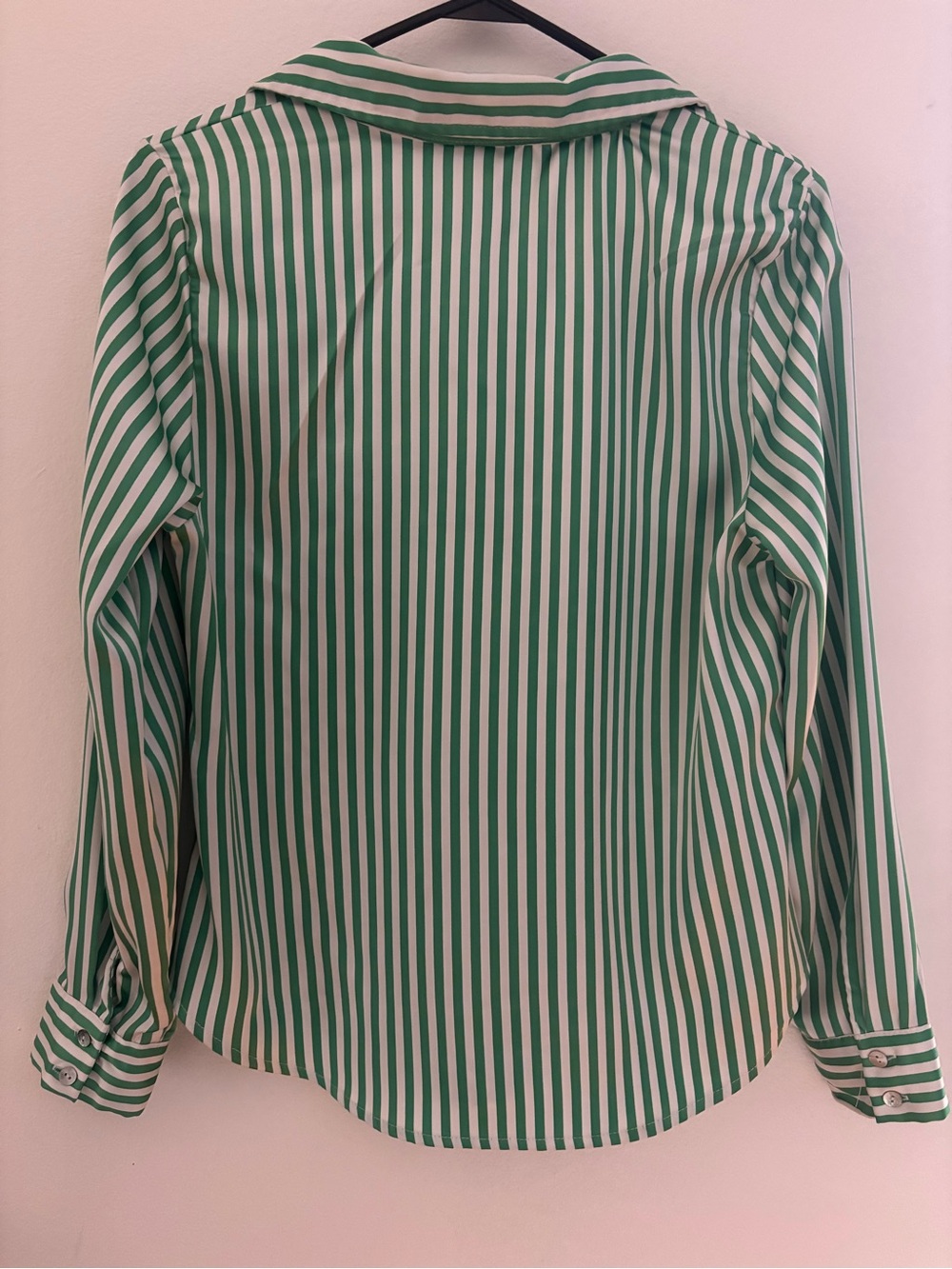 Green & White Striped Silk Button-Up Blouse size L, Non Iron brand LIFE - Picture 7 of 8
